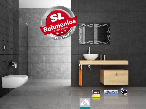 Design Spiegel mit Infrarotheizung Bad im 4 Größen Rahmenlos Tribal