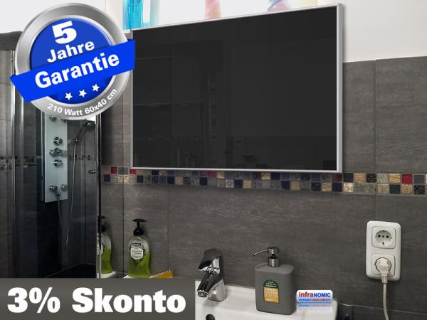 Infrarotheizung schwarz Spiegelheizung Bad 210 Watt 60x40 M10