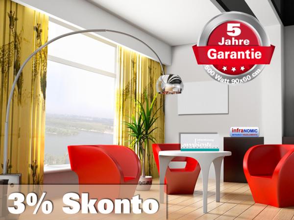 Infrarot Badheizung 500 Watt ESG Glas Rahmenlos weiß 90x60 slim-line