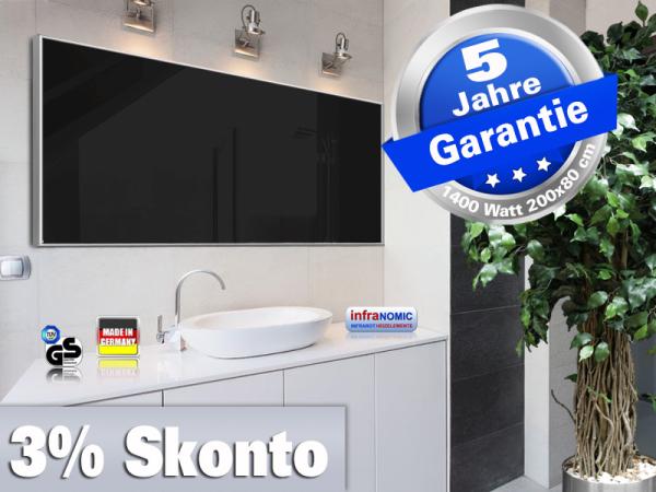 Jumbo Infrarotheizung 1400 Watt 200x80 ESG Glas weiß oder schwarz M10