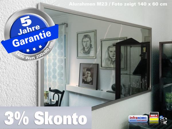 Infrarotheizung Spiegel Heizspiegel Bad 1400 Watt ESG Glas 200x80 M23
