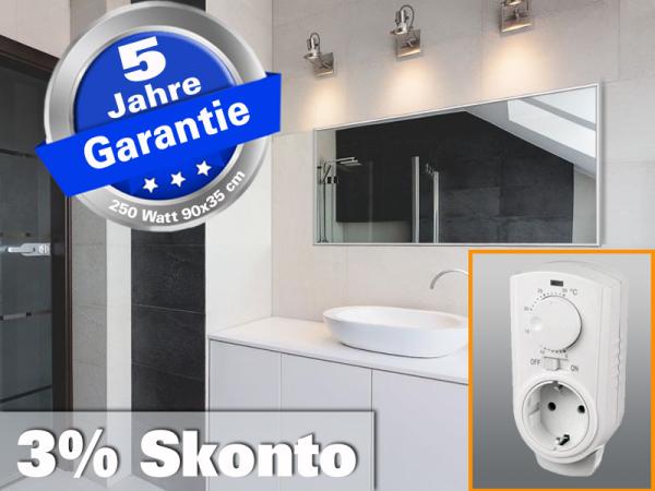 Infrarot Bad Spiegelheizung mit Thermostat 250 Watt 90x35 M10-SL