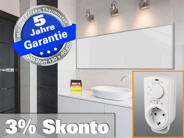 Infrarotheizung mit Thermostat ESG Glas weiß 500 Watt 130x40 M10