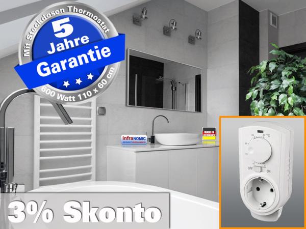 Infrarot Bad Spiegelheizung mit Thermostat 600 Watt 110x60 M10-SL