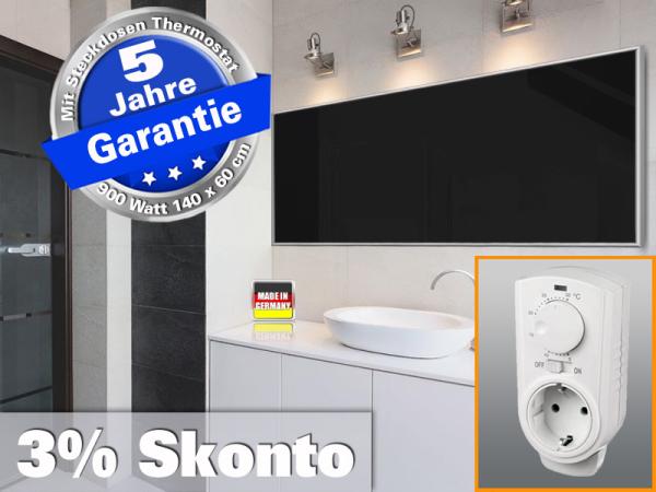 Infrarotheizung mit Thermostat ESG Glas schwarz 900 Watt 140x60 M10
