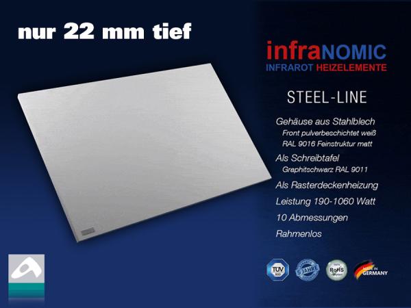 Infrarotheizung Rahmenlos Metall 520 Watt 87x57 steel-line IPX4