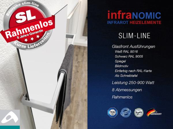Infrarot Heizkörper 900 Watt Glas weiß Rahmenlos mit Handtuchhalter