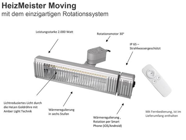 infrarot Heizstrahler HeizMeister Moving 2KW mit Rotationsmotor und FB