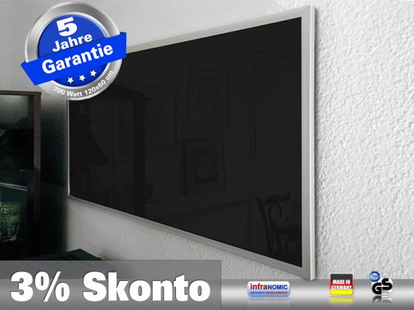 Infrarotheizung 700 Watt Glas schwarz 120x60 M23 mit Optionen