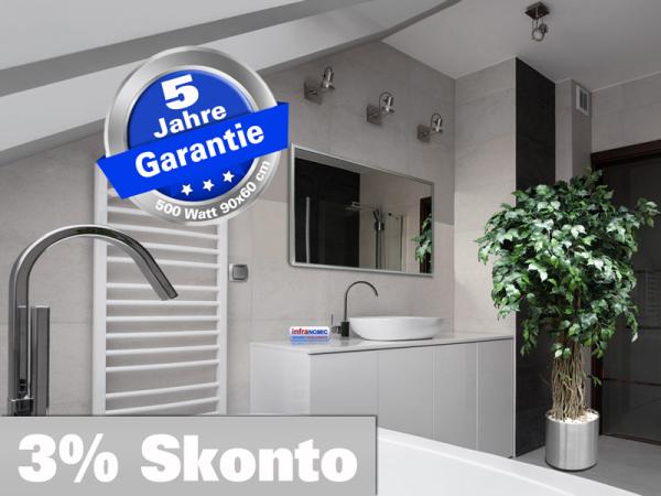 Infrarot Spiegelheizung Bad 500 Watt ESG Glas 90x60 Rahmen M23
