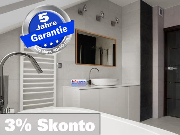 Infrarot Spiegelheizung 500 Watt ESG Glas 90x60 Holzrahmen HB30