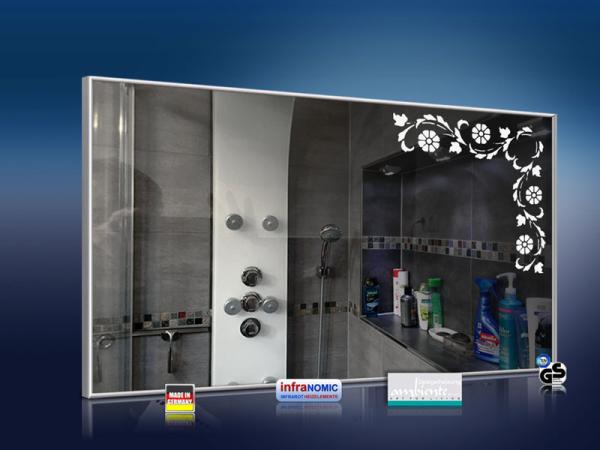 Design Spiegel mit Infrarotheizung 600 Watt 110x60 M10 Blumenranke